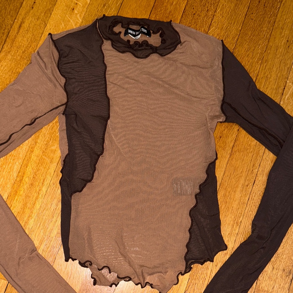 Urban Outfitters Two-Tone Brown Mesh Blouse
